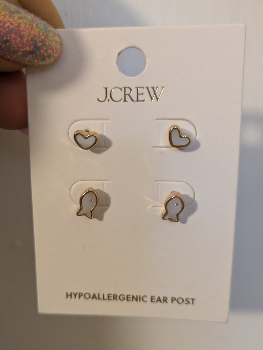 NWT J.Crew Fish & Heart Stud Earrings Set (Set of 2)